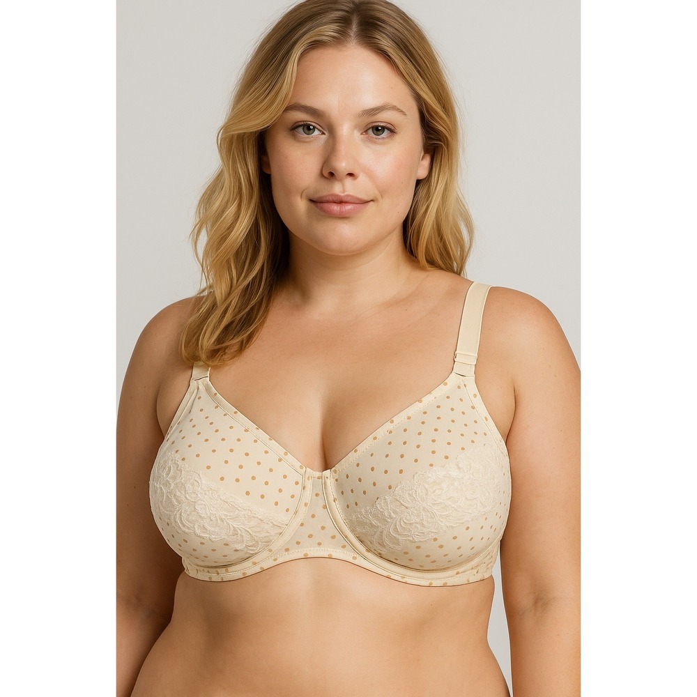 Olga 5001 Lace & Polka Dot Underwire Bra 40D Beige Ivory